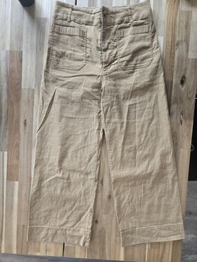 Anthropologie MaEve Wide-Leg Crop Pants in Beige Tan